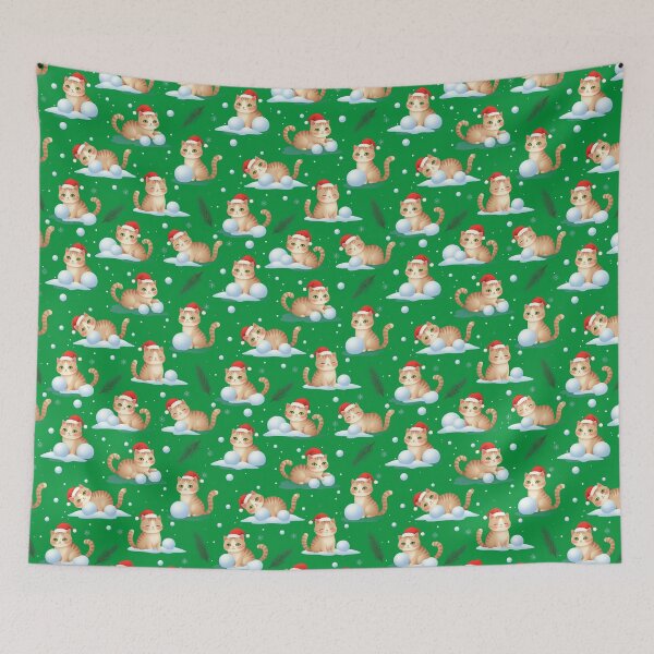 Item preview, Green Christmas Snow Cat Pattern | Matching Family Winter Outfit designed and sold by PinkGoddessLove.