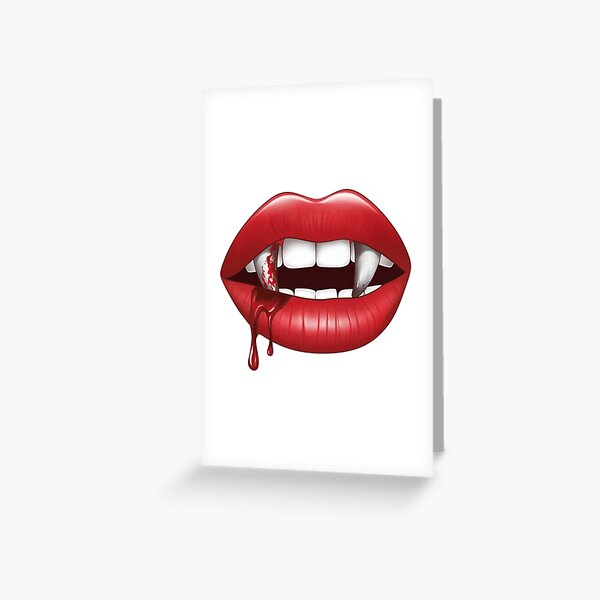 Vista previa del artículo con la obra «labios rojos y colmillos manchados de sangre», diseñado y vendido por PrintBreeze.