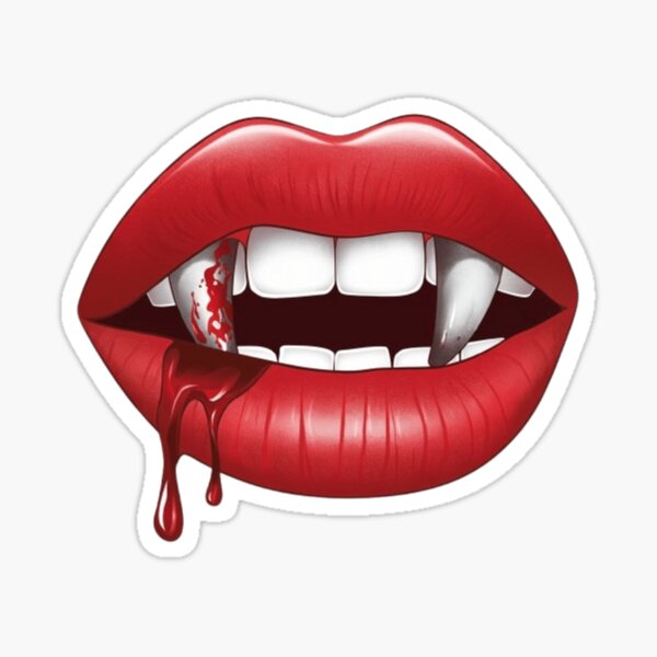 Item preview, red lips and blood-stained fangs designed and sold by PrintBreeze.