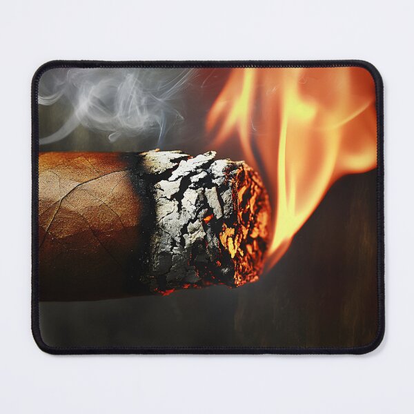 Item preview, Close-Up of Lit Cigar with Glowing Embers and Swirling Smoke Against Dark Background Digital Art designed and sold by OlfactoART Studio.