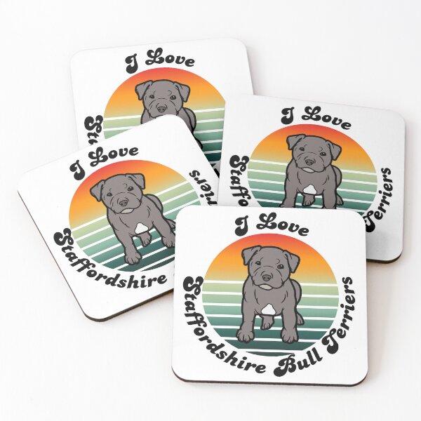 Item preview, Retro Staffordshire Bull Terrier Puppy Sunset Illustration - Vintage Dog Design designed and sold by Timothy Redman.