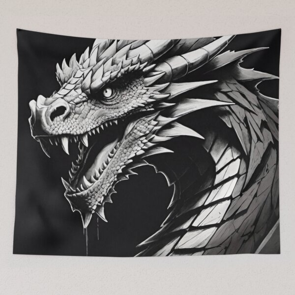 Item preview, Detailed Dragon in Striking Black and White designed and sold by GrizzlyCollective.