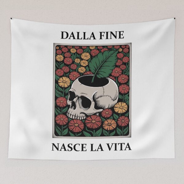 Item preview, Fancy Skull with a green leaf and field of flowers in vintage motive designed and sold by Jakub Nowak.
