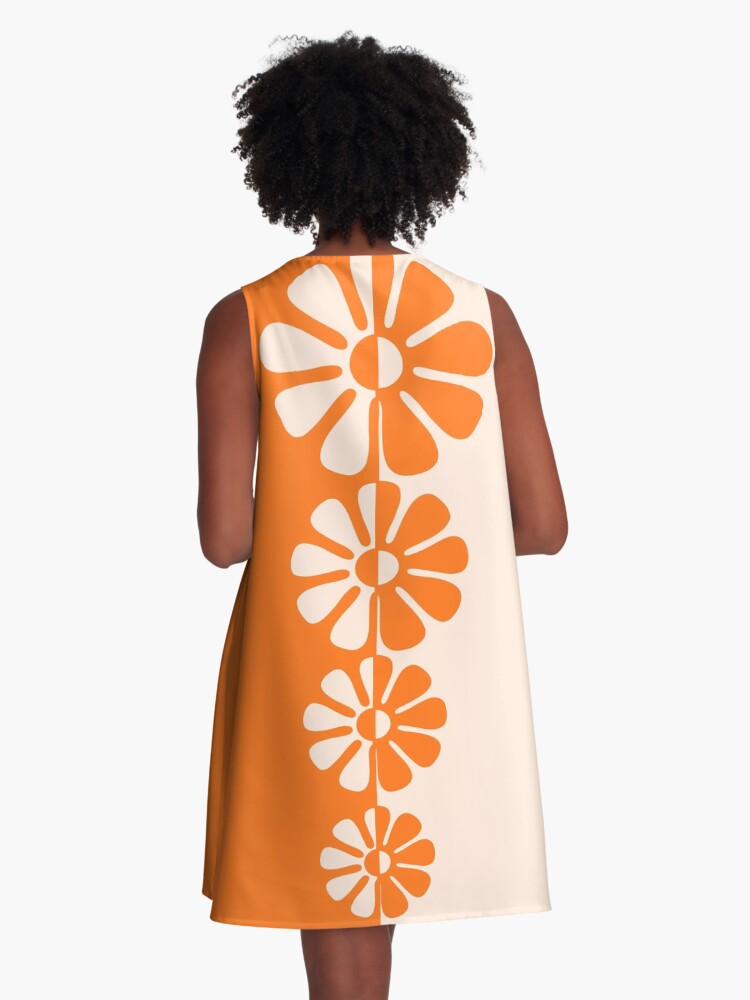 Thumbnail 3 of 4, A-Line Dress, 1960's Bold Retro Mod Flowers in Orange and Cream designed and sold by MellowCat.