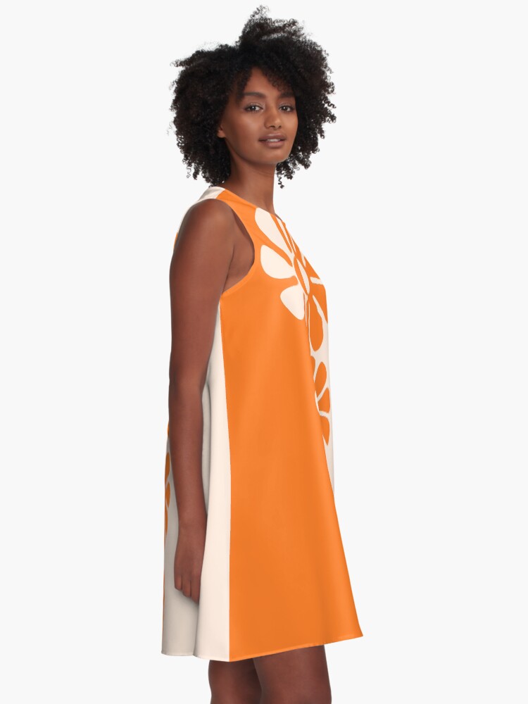 Thumbnail 2 of 4, A-Line Dress, 1960's Bold Retro Mod Flowers in Orange and Cream designed and sold by MellowCat.
