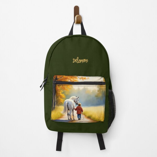 Item preview, Tranquil Stroll - Child and White Horse in Autumn Serenity designed and sold by Delemore Art.