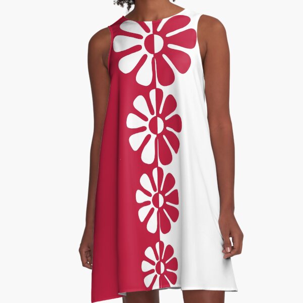 Item preview, 1960's Bold Retro Mod Flowers in Red and White designed and sold by MellowCat.