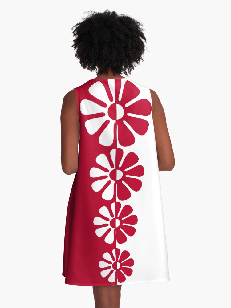 Thumbnail 3 of 4, A-Line Dress, 1960's Bold Retro Mod Flowers in Red and White designed and sold by MellowCat.