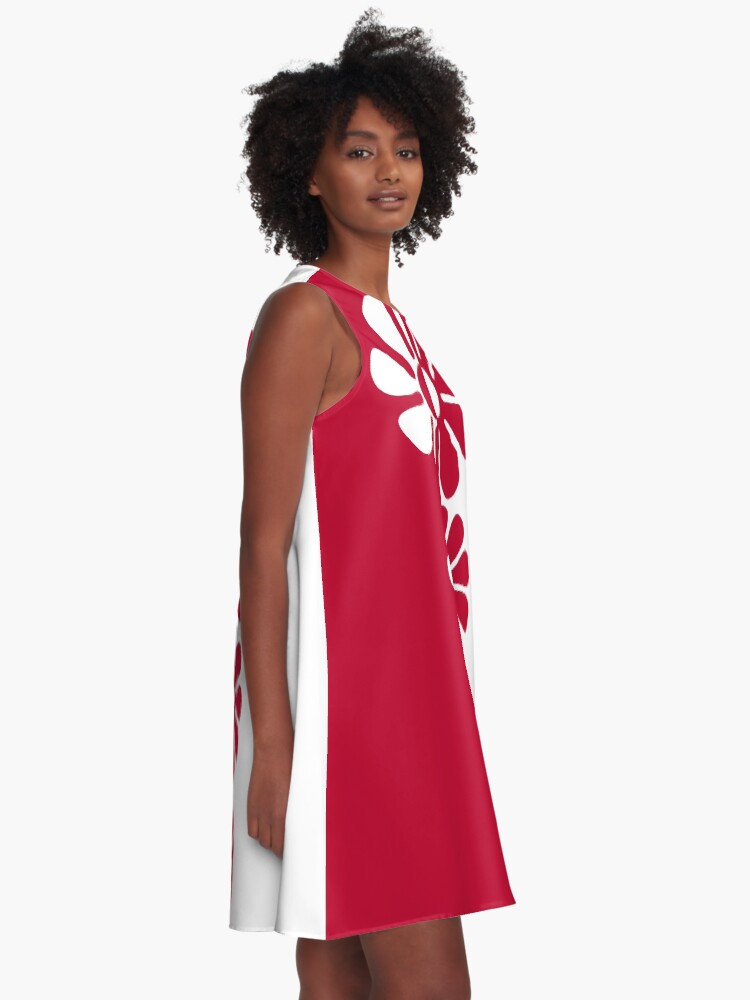 Thumbnail 2 of 4, A-Line Dress, 1960's Bold Retro Mod Flowers in Red and White designed and sold by MellowCat.