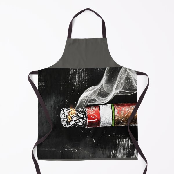 Item preview, Burning Cigar with Red and White Banding Emitting Curling Smoke Against Dark Textured Background designed and sold by OlfactoART Studio.