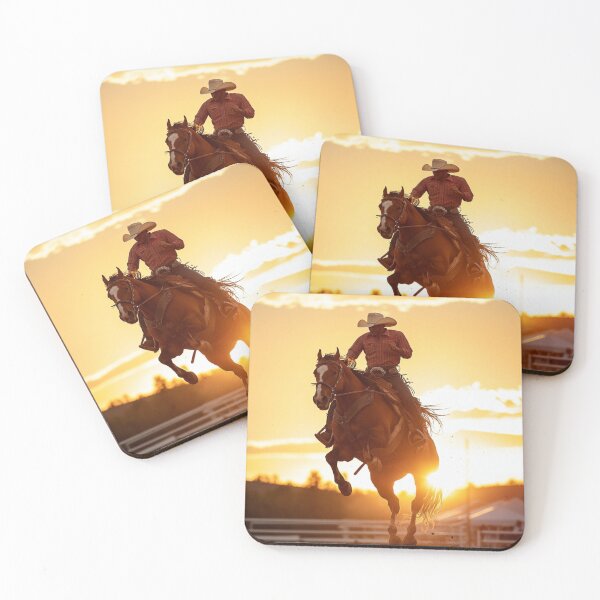 Item preview, Rodeo rider cowboy mid air sunset backdrop Active Outdoors Inspired Art designed and sold by CDC40.