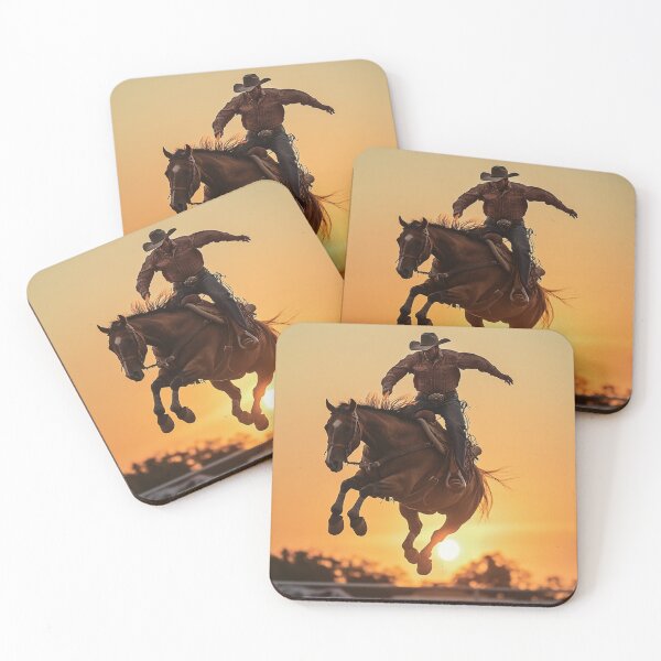 Item preview, Rodeo rider cowboy mid air sunset backdrop Active Outdoors Inspired Art designed and sold by CDC40.