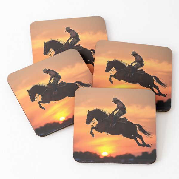 Item preview, Rodeo rider cowboy mid air sunset backdrop Active Outdoors Inspired Art designed and sold by CDC40.