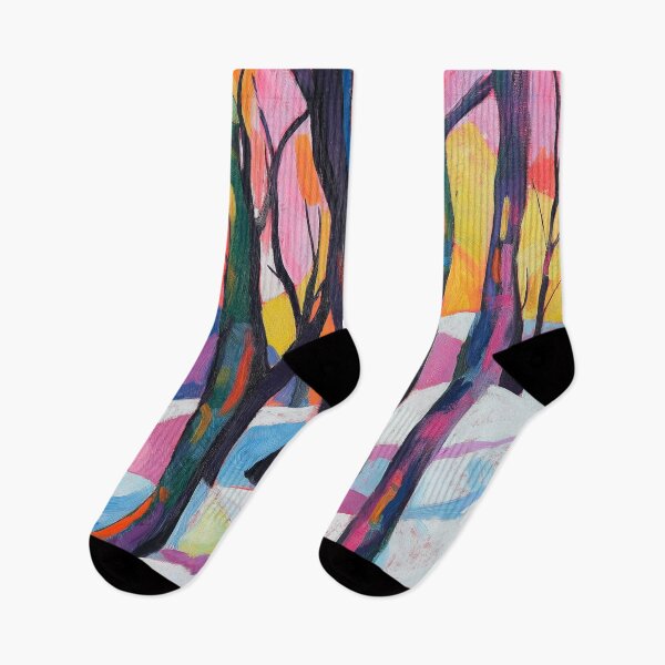 Item preview, El diseño de pintura vibrante representa una escena de bosque invernal con árboles estilizados y una puesta de sol colorida. designed and sold by HEMRO.