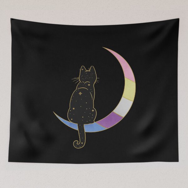 Item preview, Bigender Cat Moon Space LGBT Pride Flag designed and sold by Clara Hollins.