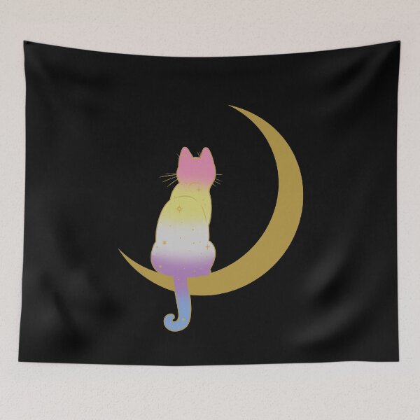 Item preview, Bigender Cat Moon Space LGBT Pride Flag designed and sold by Clara Hollins.