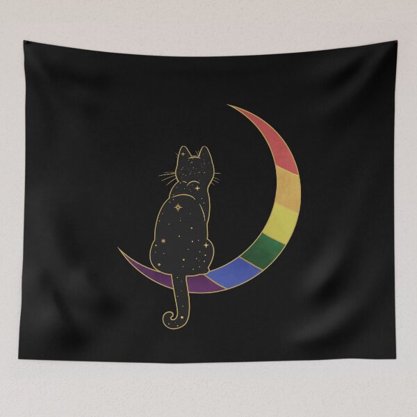 Item preview, Rainbow Cat Moon Space LGBT Gay Pride Flag designed and sold by Clara Hollins.