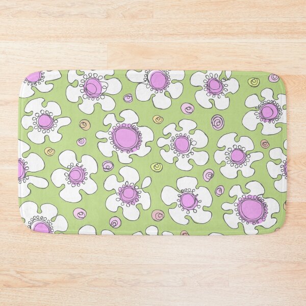 Item preview, Green and Pink Hand Drawn Retro Daisy Pattern designed and sold by schorrnuff.