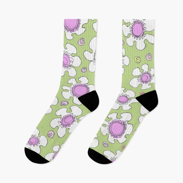 Item preview, Green and Pink Hand Drawn Retro Daisy Pattern designed and sold by schorrnuff.