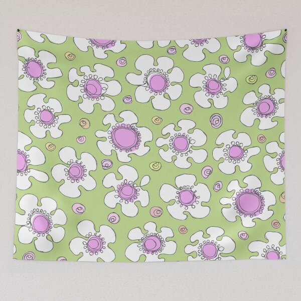 Item preview, Green and Pink Hand Drawn Retro Daisy Pattern designed and sold by schorrnuff.