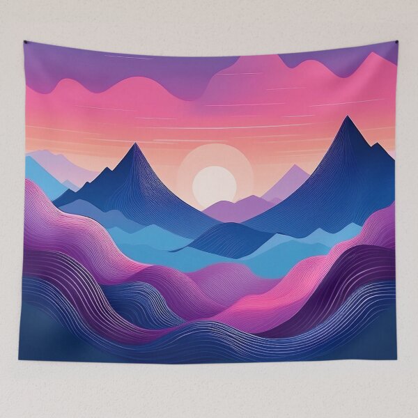 Item preview, Vibrant, swirling mountains under the first light of dawn, in rich purples and blues. designed and sold by HEMRO.
