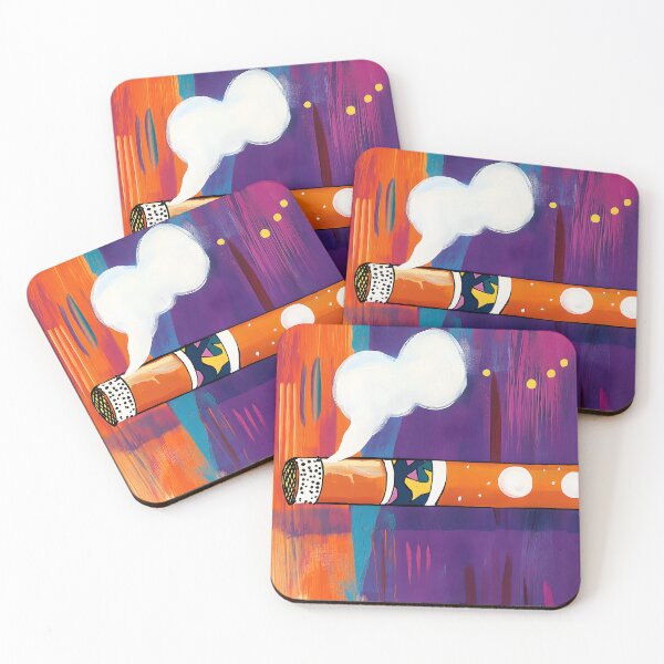 Item preview, Smoking Cigar with Colorful Geometric Patterns and White Smoke on Bold Abstract Background designed and sold by OlfactoART Studio.