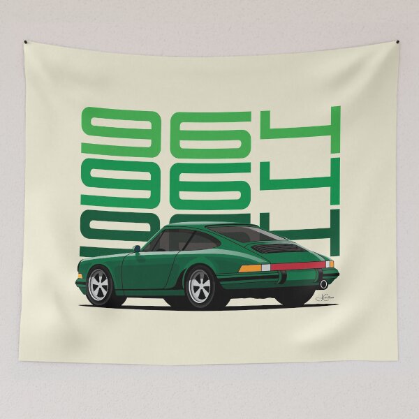 Item preview, Green Porsche 911 964 illustration designed and sold by blackdogshop.
