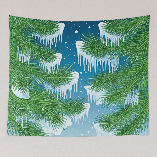 Item preview, Pine branches heavy with icicles and snow, with swirling patterns in the snowy sky designed and sold by HEMRO.