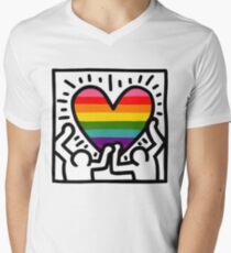 Keith Haring w/ original pride flag Men's V-Neck T-Shirt