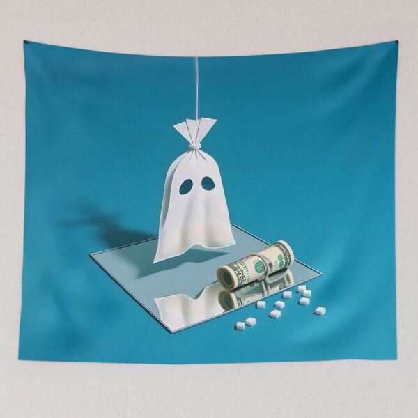 Item preview, Funny Halloween Drug Baggie Ghost with rolled Straw and Glass Mirror, Trick or Treating  designed and sold by SomniferumWars.