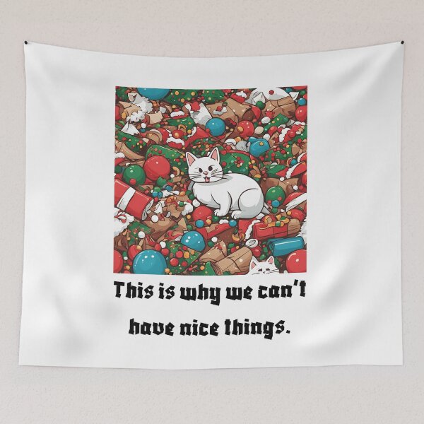 Item preview, Cat Christmas Present, Christmas Vacation Cat Pillow, Christmas Cat Rug, Cat Nap, This is Why We Can't Have Nice Things designed and sold by FunovativeWorks.
