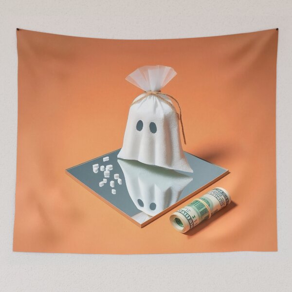 Item preview, Funny Halloween Drug Baggie Ghost with rolled Straw and Glass Mirror, Trick or Treating  designed and sold by SomniferumWars.
