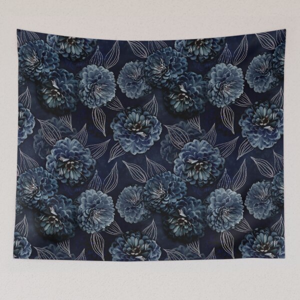 Item preview, Zinnias photographed and changed to a deep indigo blue designed and sold by KariSmithDes.