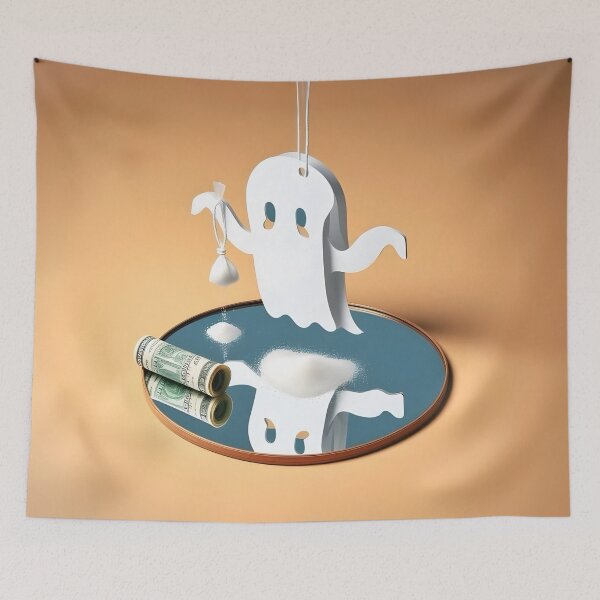 Item preview, Funny Halloween Drug Baggie Ghost with rolled Straw and Glass Mirror, Trick or Treating  designed and sold by SomniferumWars.