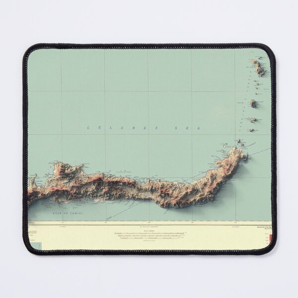 Item preview, 1944 North Sulawesi, Celebes, Indonesia, Shaded Relief Map 3D digitally-rendered designed and sold by ThinkAboutMaps.