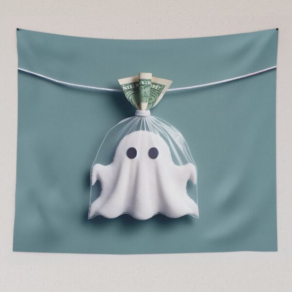 Item preview, Funny Halloween Drug Baggie Ghost with rolled Straw and Glass Mirror, Trick or Treating  designed and sold by SomniferumWars.