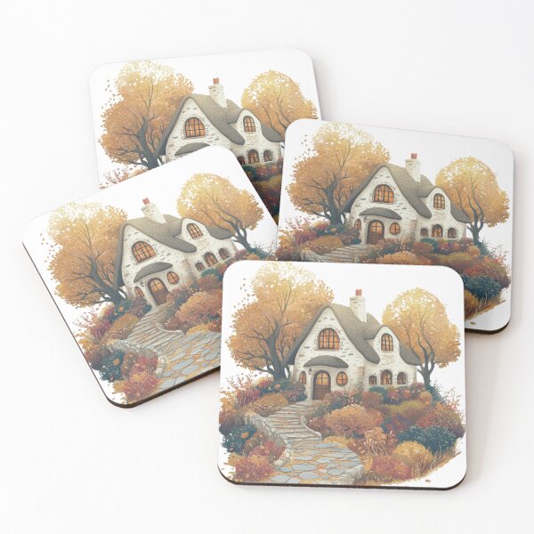 Item preview, Cozy Cottage in Autumn - Whimsical Fall Landscape Art designed and sold by sirenandscript.
