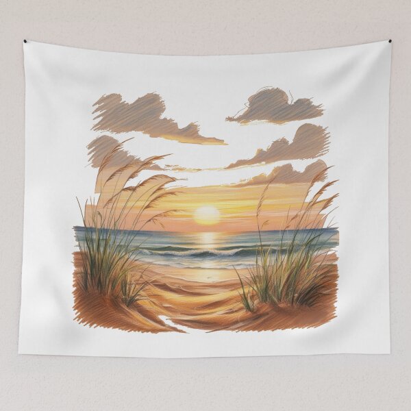 Item preview, A beach scene with a sunset in the background designed and sold by PWDigitalArt.