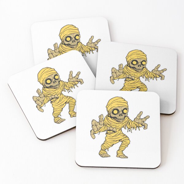 Item preview, spooky cartoon mummy with yellow wrappings and skull face, designed and sold by put1mali19.