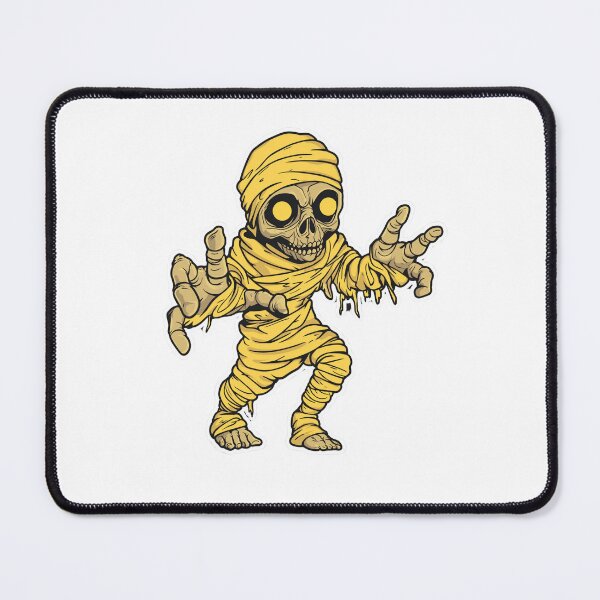 Item preview, spooky cartoon mummy with yellow wrappings and skull face, designed and sold by put1mali19.
