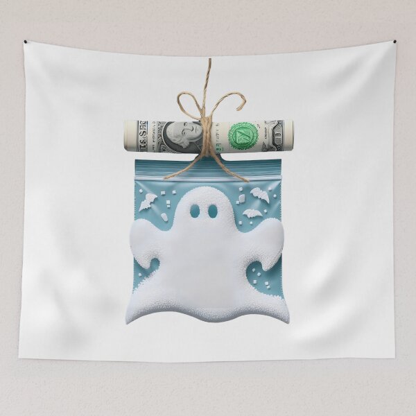 Item preview, Funny Halloween Drug Baggie Ghost with rolled Straw and Glass Mirror, Trick or Treating  designed and sold by SomniferumWars.