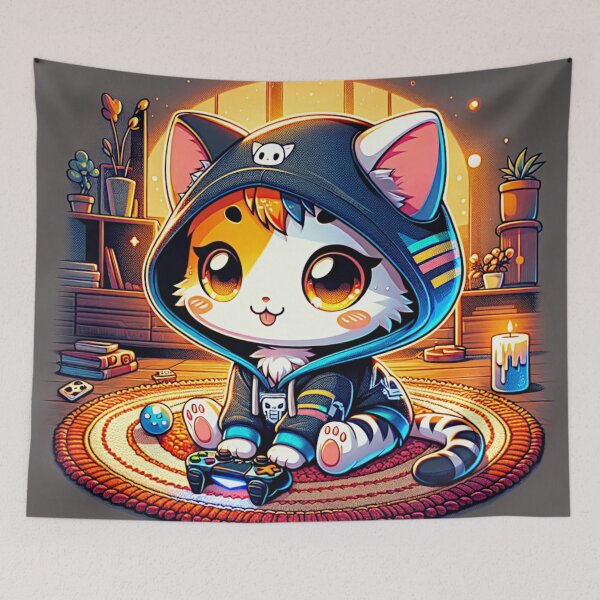 Item preview, Gamer Kitty In a Black Hoodie designed and sold by darlene80184.