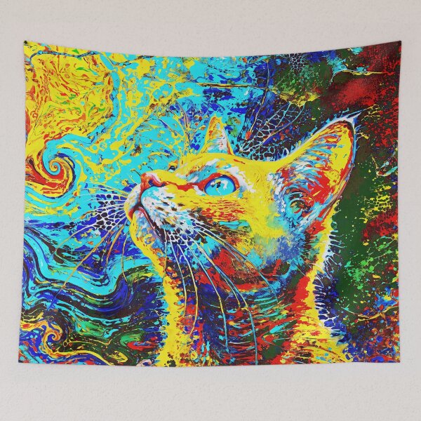Item preview, Mystical Feline in Vivid Abstract Swirls designed and sold by blackhalt.