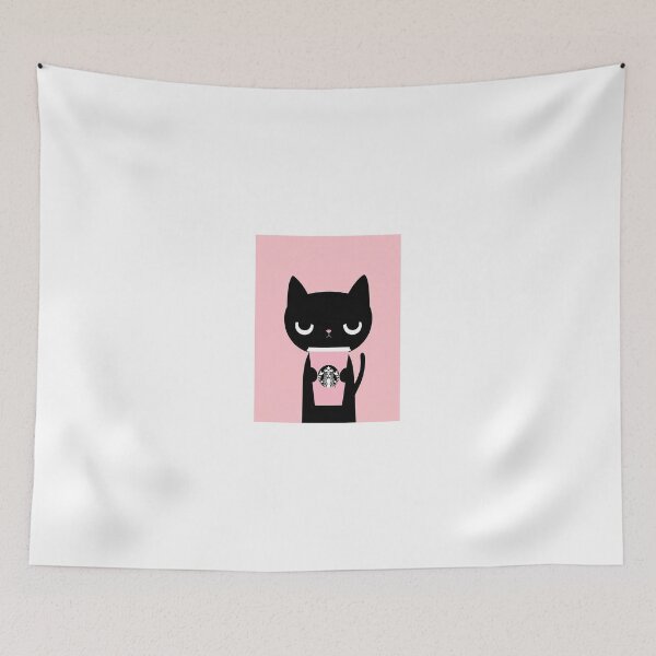 Item preview, Gato negro minimalista con café de Starbucks designed and sold by PuffPals.