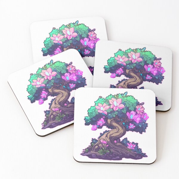 Item preview, vibrant, stylized tree with twisting branches and colorful pink flowers, designed and sold by put1mali19.