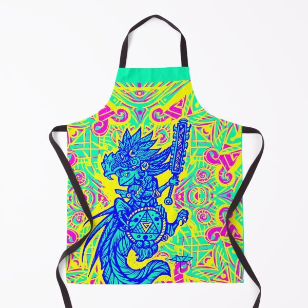 Item preview, yellow blue background Axolotl warrior with quetzalcoatl helmet designed and sold by UrielCalavera.