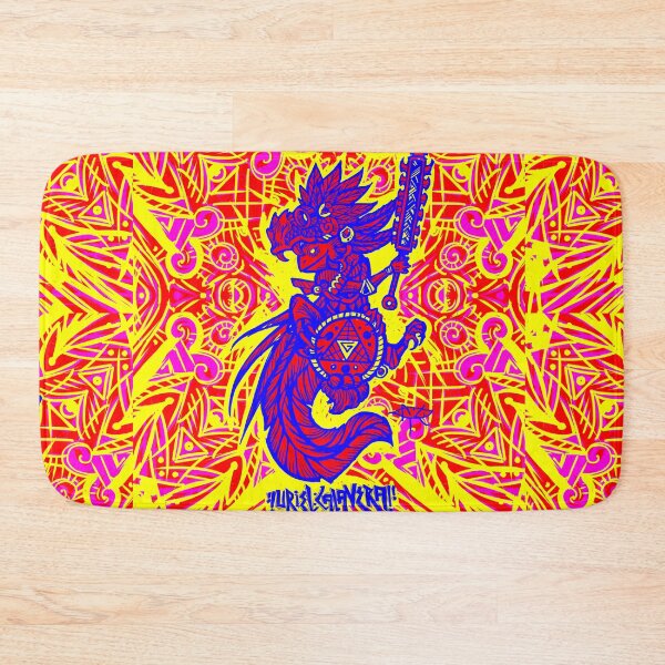 Item preview, yellow blue background Axolotl warrior with quetzalcoatl helmet designed and sold by UrielCalavera.