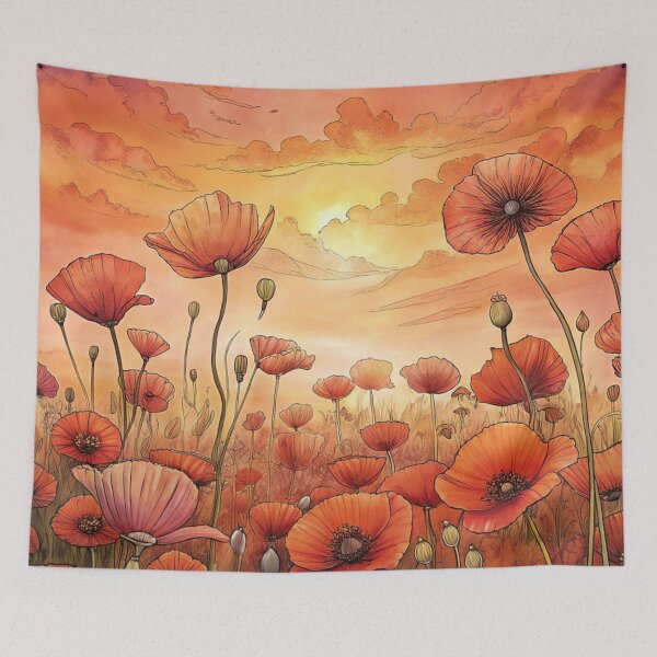 Item preview, aesthetic whimsical poppies flower garden meadow designed and sold by rlav123.