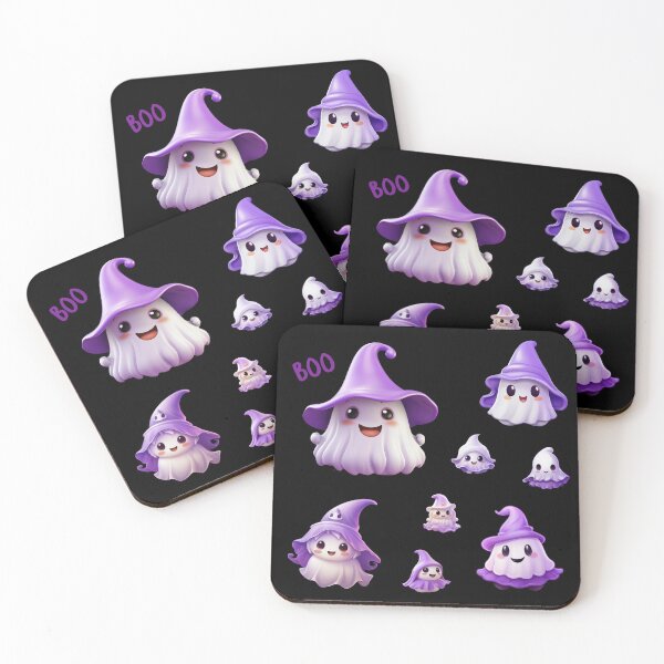Item preview, Kawaii Halloween Ghosts in Purple Witch Hat Set Pack designed and sold by KawaiiArtStyle.