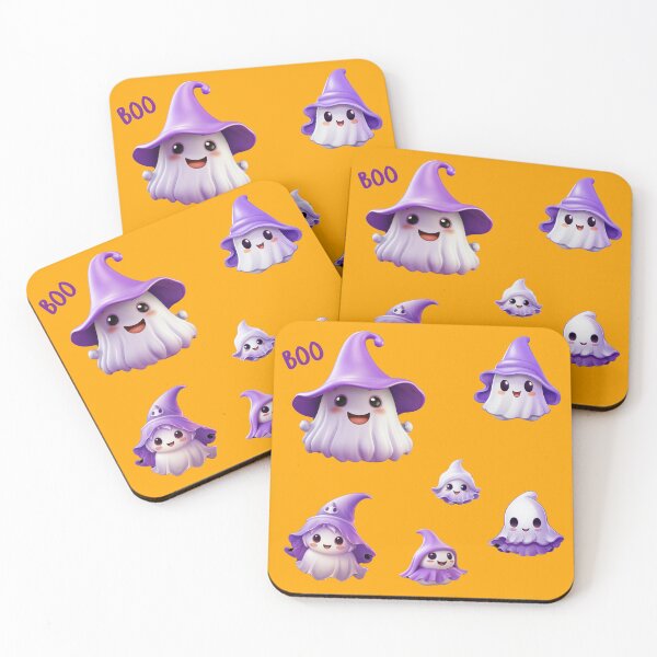 Item preview, Kawaii Halloween Ghosts in Purple Witch Hat Sticker Set designed and sold by KawaiiArtStyle.